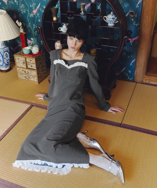 ANDRESD ドレス フリルトリムロングドレス / frills trim long dress