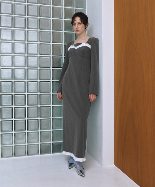 ANDRESD ドレス フリルトリムロングドレス / frills trim long dress