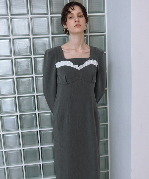 ANDRESD ドレス フリルトリムロングドレス / frills trim long dress