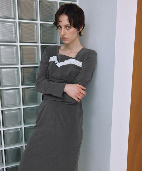 ANDRESD ドレス フリルトリムロングドレス / frills trim long dress