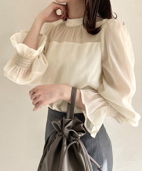 「JUNOAH」 長袖ブラウス SMALL チャコール レディースの画像3