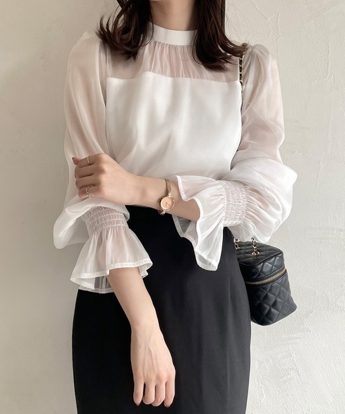 「JUNOAH」 長袖ブラウス SMALL チャコール レディースの画像7