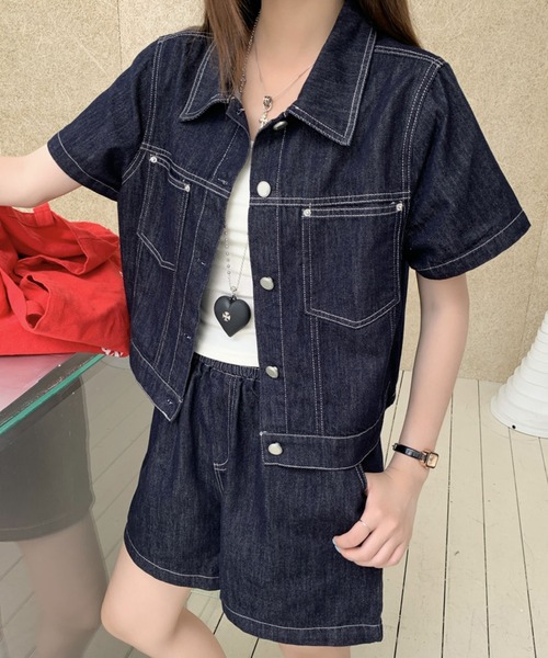 2ly2 セットアップ デニムセットアップ 半袖ジャケット×ショートパンツ