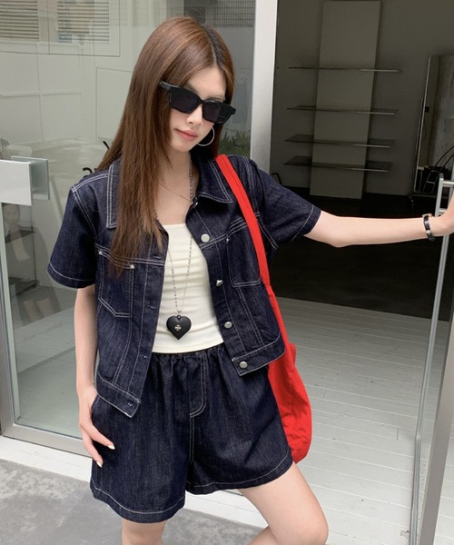 2ly2 セットアップ デニムセットアップ 半袖ジャケット×ショートパンツ