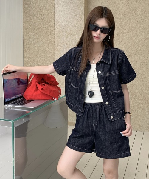 セットアップ デニムセットアップ 半袖ジャケット×ショートパンツ 大人カジュアル2点セット レディース