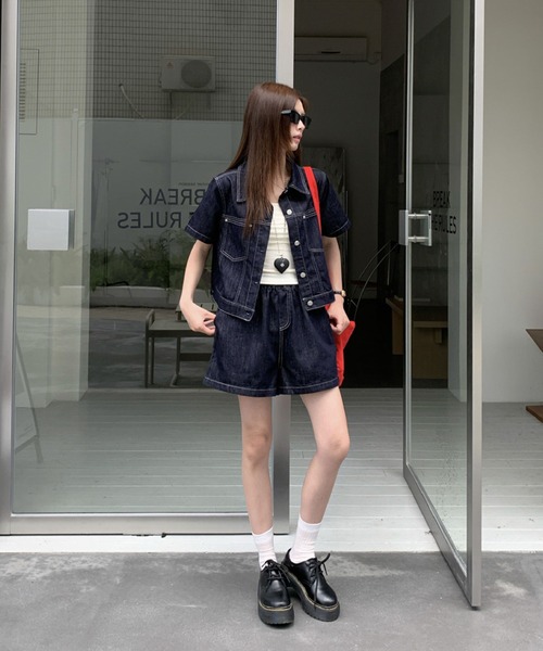 2ly2 セットアップ デニムセットアップ 半袖ジャケット×ショートパンツ