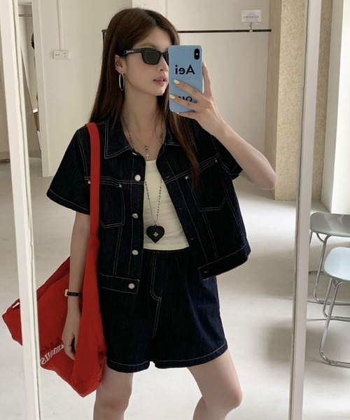 2ly2 セットアップ デニムセットアップ 半袖ジャケット×ショートパンツ