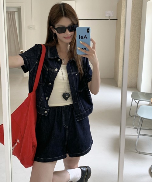 2ly2 セットアップ デニムセットアップ 半袖ジャケット×ショートパンツ