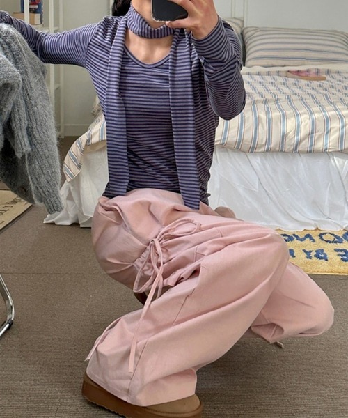 「LYEON」 カーゴパンツ FREE ピンク レディース_画像5