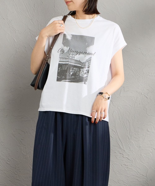 tシャツ 「MICA＆DEAL/マイカアンドディール」 フレンチスリーブ フォトプリントTシャツ レディースの画像