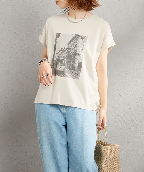 tシャツ 「MICA＆DEAL/マイカアンドディール」 フレンチスリーブ フォトプリントTシャツ レディースの画像