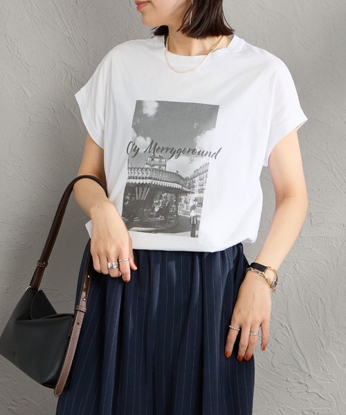tシャツ 「MICA＆DEAL/マイカアンドディール」 フレンチスリーブ フォトプリントTシャツ レディースの画像