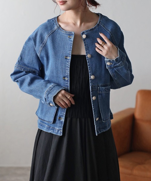 「&HALF」 「noa-ge」デニムジャケット L ブルー レディース_画像2