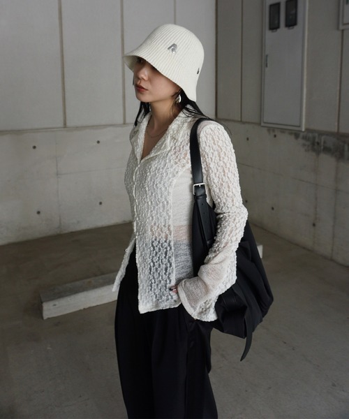 ブラウス シャツ MEDI SHRUNK LACE OPEN COLLAR TOP レディースの画像