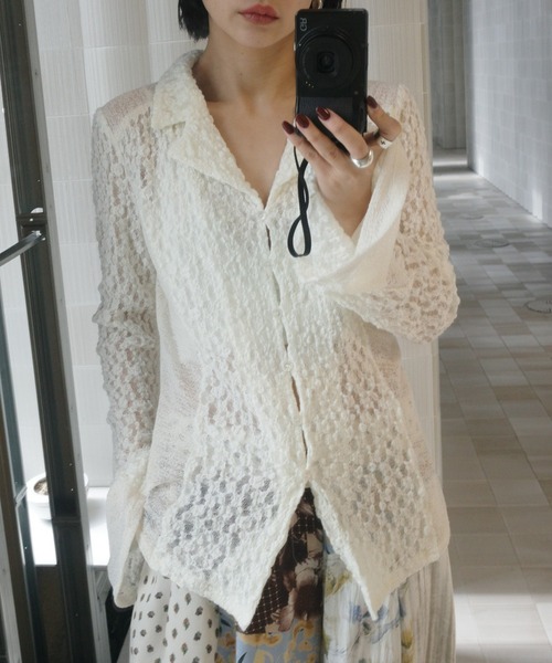 ブラウス シャツ MEDI SHRUNK LACE OPEN COLLAR TOP レディースの画像