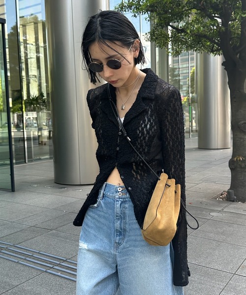 ブラウス シャツ MEDI SHRUNK LACE OPEN COLLAR TOP レディースの画像