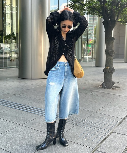 ブラウス シャツ MEDI SHRUNK LACE OPEN COLLAR TOP レディースの画像