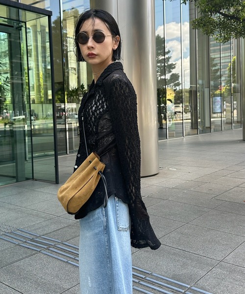 ブラウス シャツ MEDI SHRUNK LACE OPEN COLLAR TOP レディースの画像
