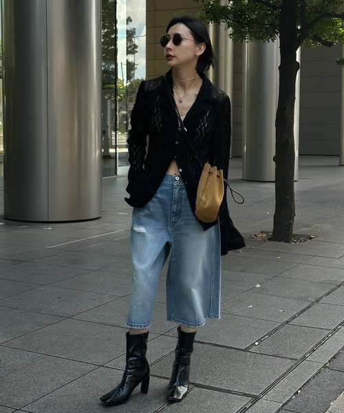 ブラウス シャツ MEDI SHRUNK LACE OPEN COLLAR TOP レディースの画像