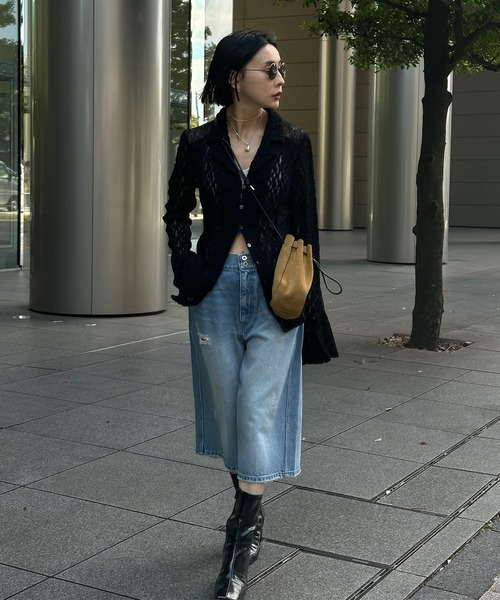 ブラウス シャツ MEDI SHRUNK LACE OPEN COLLAR TOP レディースの画像