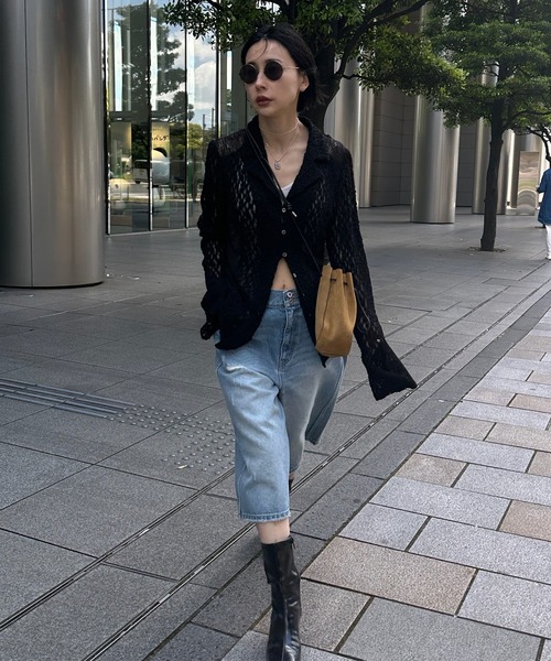 ブラウス シャツ MEDI SHRUNK LACE OPEN COLLAR TOP レディースの画像