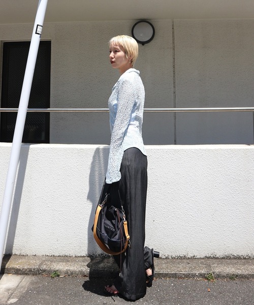 ブラウス シャツ MEDI SHRUNK LACE OPEN COLLAR TOP レディースの画像