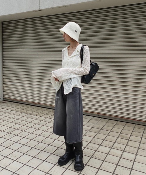 ブラウス シャツ MEDI SHRUNK LACE OPEN COLLAR TOP レディースの画像
