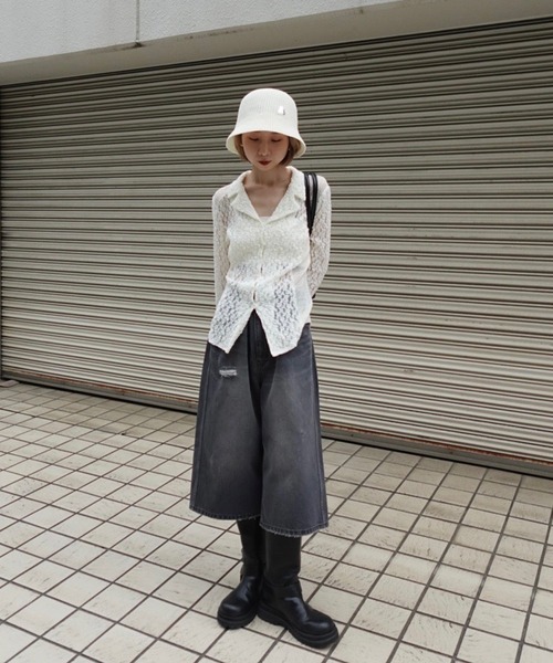 ブラウス シャツ MEDI SHRUNK LACE OPEN COLLAR TOP レディースの画像