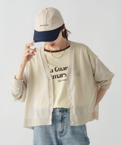 カーディガン 夏 リネン混シアーVネックカーディガン長袖/650269 レディース | GLOBAL WORK | 04