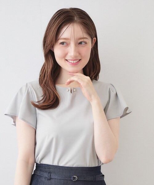 フレンチ袖トップス index（インデックス） tシャツ 半袖 「接触冷感」フリルフレンチ