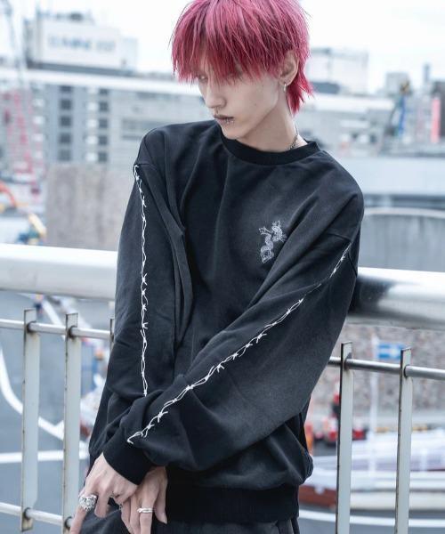 トップス GIBOUS WASH DAMAGE SNAKE CROSS TRAINER gibous トレーナー スウェット gibous/ギボス/snake cross trainer