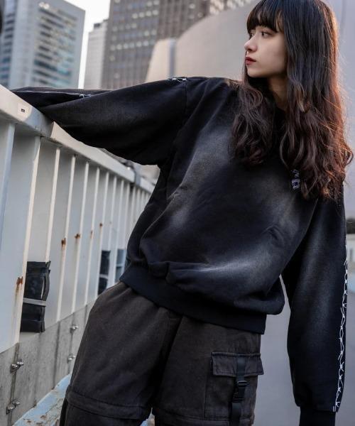 トップス GIBOUS WASH DAMAGE SNAKE CROSS TRAINER gibous トレーナー スウェット gibous/ギボス/snake cross trainer