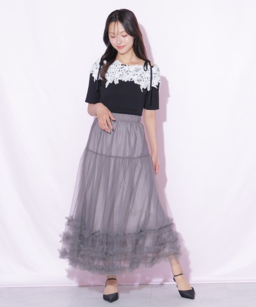 JILL by JILL STUART 黒/白ドット フリルロングスカート JILL by JILL STUART（ジルバイジルスチュアート） スカート 夏 裾