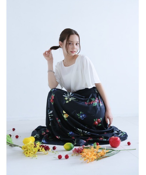 fifth（フィフス） ロング スカート ボタニカル柄ハイウエストギャザー