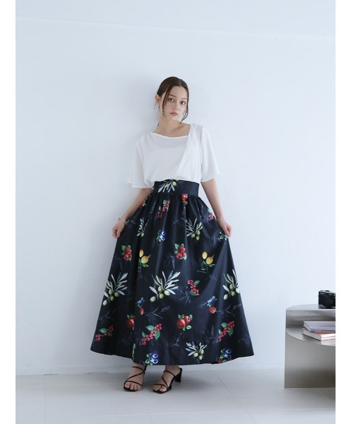 fifth（フィフス） ロング スカート ボタニカル柄ハイウエストギャザー
