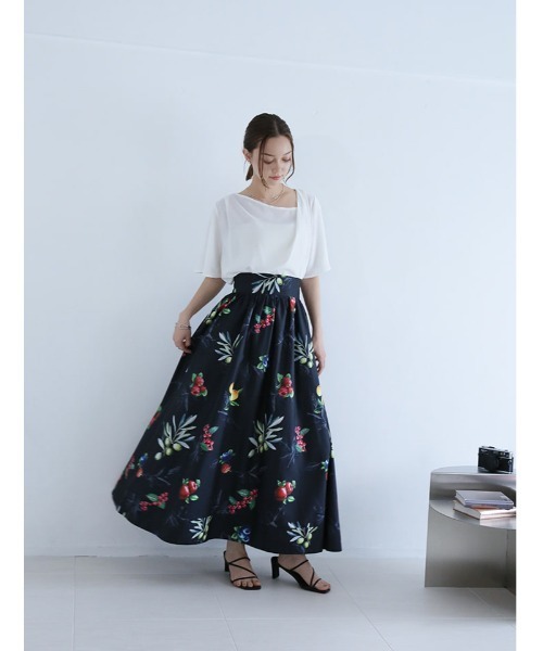 fifth（フィフス） ロング スカート ボタニカル柄ハイウエストギャザー