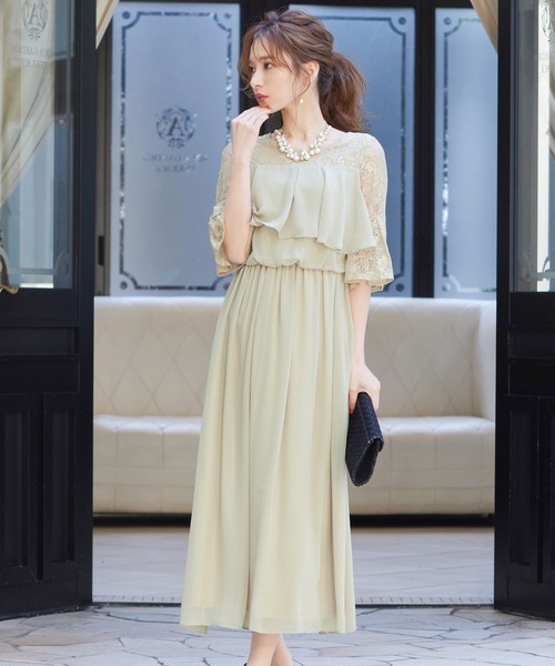 niana●美品◎完売品♪レース袖切り替えロング丈ドレスワンピース/大きいサイズ niana（ニアナ） ドレス レース袖ロング結婚式ワンピースドレス
