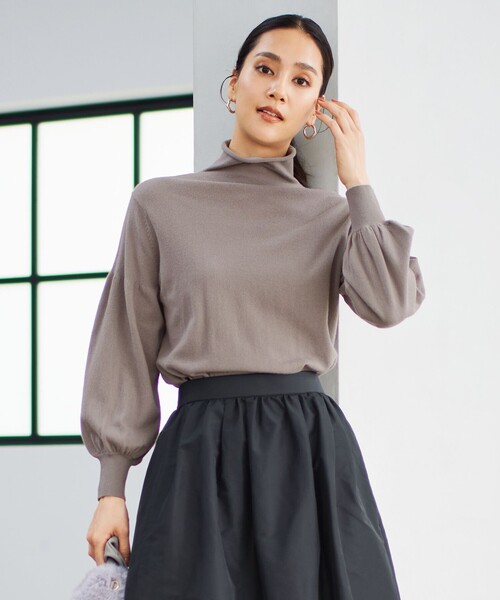 ニット 【洗える】ソフトウールハイゲージパフスリーブハイネック ニット ニット 洗える ソフトウールハイゲージパフスリーブハイネック