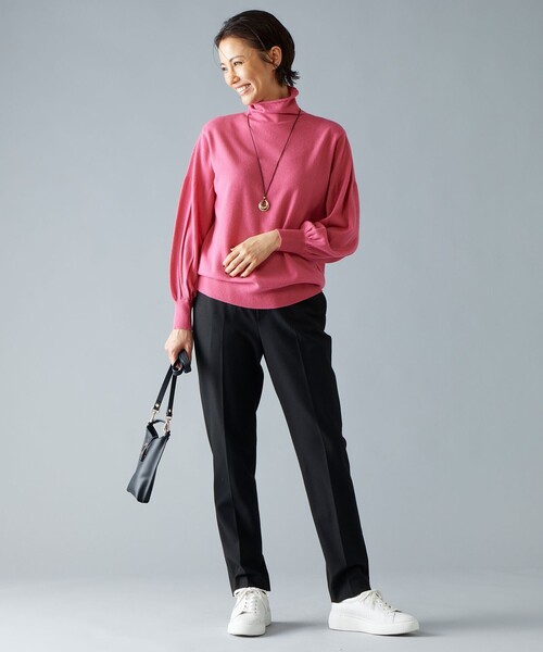 ニット 【洗える】ソフトウールハイゲージパフスリーブハイネック ニット ニット 洗える ソフトウールハイゲージパフスリーブハイネック