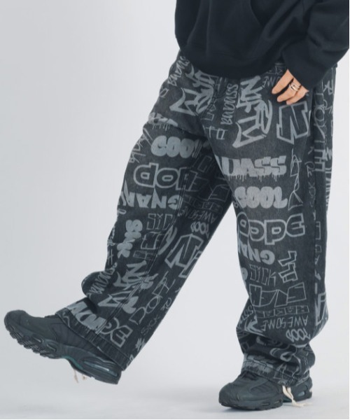 RE730 ワイドパンツ ジーンズ Graffiti art wide baggy pants