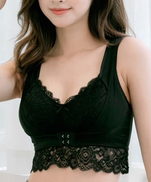 Lace Ladies ナイトブラ フロントホック リボン レース ノン