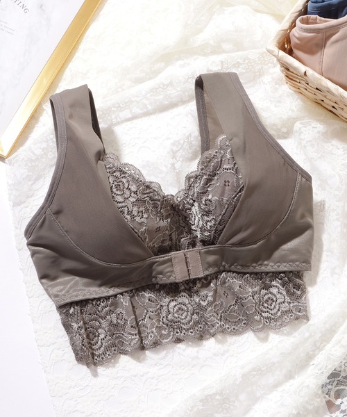 Lace Ladies ナイトブラ フロントホック リボン レース ノン