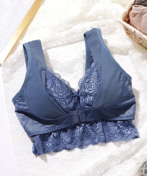 Lace Ladies ナイトブラ フロントホック リボン レース ノン