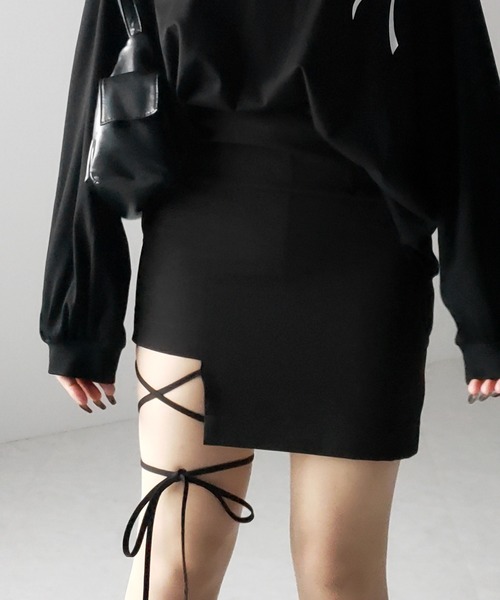 スカート Back ribbon mini skirt 0907 ANDMARY】Back ribbon mini skirt