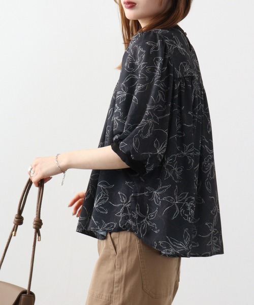 ブラウス シャツ AnnaNicola リブ切替フラワープリントブラウス レディース Anna Nicola ブラウス シャツ AnnaNicola リブ切替フラワー