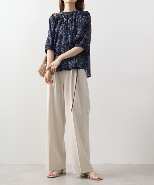 ブラウス シャツ AnnaNicola リブ切替フラワープリントブラウス レディース Anna Nicola ブラウス シャツ AnnaNicola リブ切替フラワー
