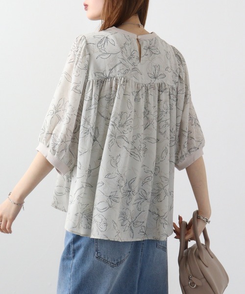ブラウス シャツ AnnaNicola リブ切替フラワープリントブラウス レディース Anna Nicola ブラウス シャツ AnnaNicola リブ切替フラワー