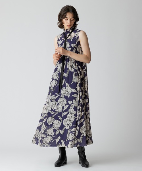allureville ワンピース 楊柳シアーフラワープリントワンピース