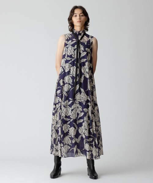 allureville ワンピース 楊柳シアーフラワープリントワンピース