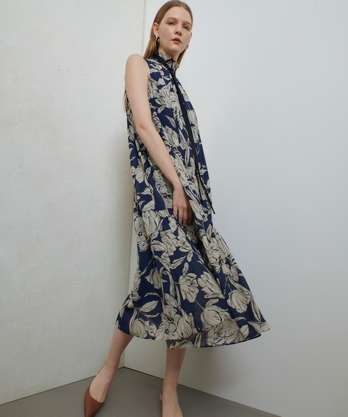 allureville ワンピース 楊柳シアーフラワープリントワンピース